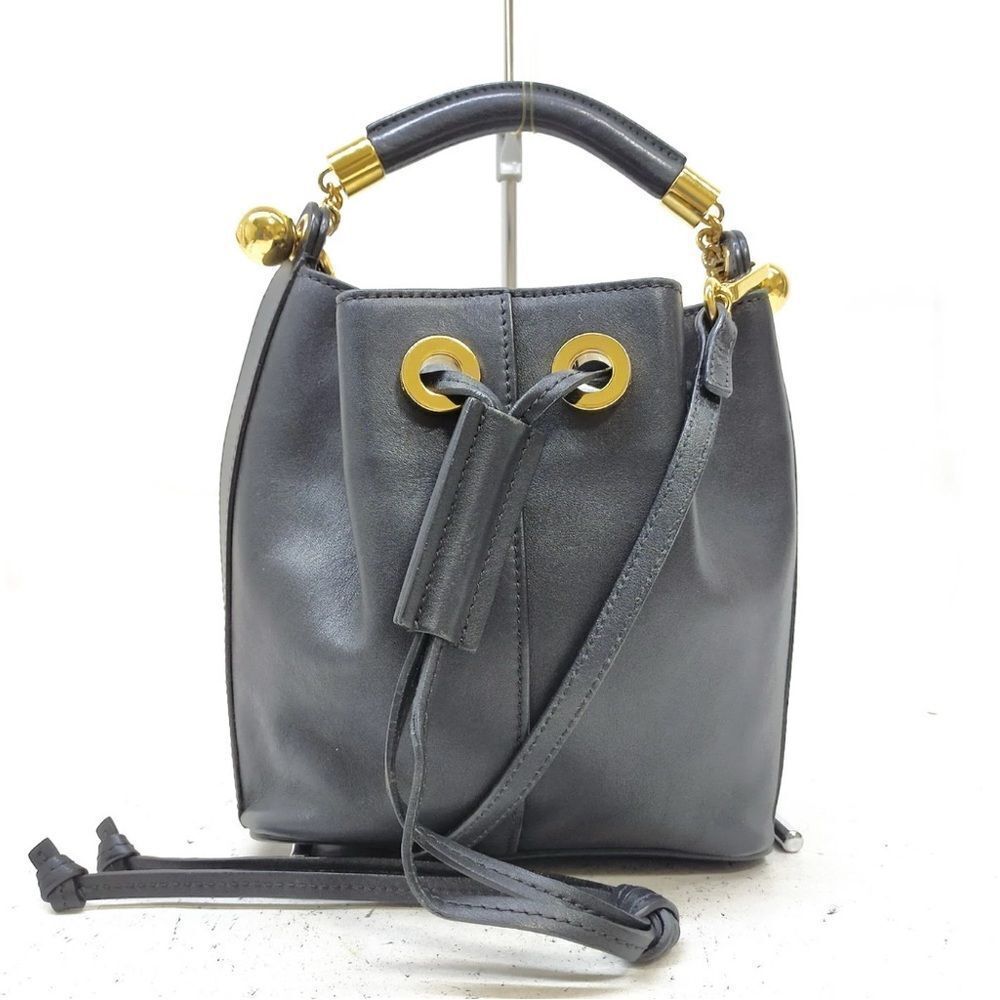 CHLOE Black Leather Mini 2way Gala Top Handle Bucket Bag Auth